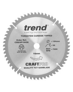 CSB/AP18458 - Craft saw blade aluminium and plastic 184 x 58 teeth x 16