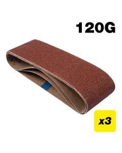 AB/B75A/120A - Aluminium Oxide Sanding Belt 120 Grit 75mm x 533mm 3pc