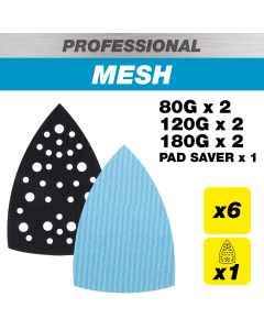 AB/DET/M7/P - 100 x 150mm 80G/120G/180G Pro Mesh Detail Sanding Pads with Pad Saver, 7 Pack