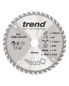 CSB/16540T - Trend Wood Cordless Circular Saw Blade 165mm x 20mm x 40T