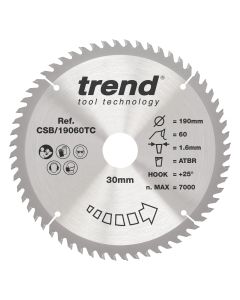 CSB/19060TC - Trend Wood Cordless ATBR Circular Saw Blade 190mm x 30mm x 60T
