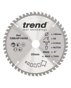CSB/AP16052 - Trend Aluminium/Plastic Circular Saw Blade 160mm x 20mm x 52T