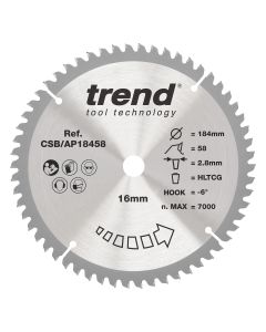 CSB/AP18458 - Trend Aluminium/Plastic Circular Saw Blade 184mm x 16mm x 58T