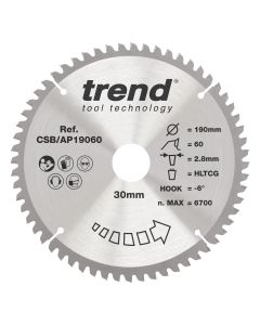 CSB/AP19060 - Trend Aluminium/Plastic Circular Saw Blade 190mm x 30mm x 60T