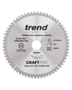 CSB/AP21564 - Trend Aluminium/Plastic Circular Saw Blade 215mm x 30mm x 64T