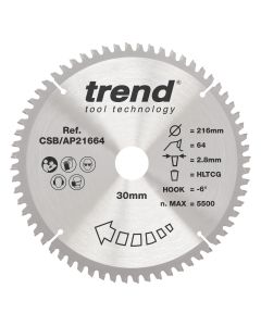 CSB/AP21664 - Trend Aluminium/Plastic Circular Saw Blade 216mm x 30mm x 64T