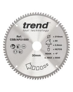 CSB/AP21680 - Trend Aluminium/Plastic Circular Saw Blade 216mm x 30mm x 80T