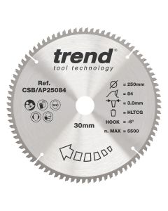 CSB/AP25084 - Trend Aluminium/Plastic Circular Saw Blade 250mm x 30mm x 84T
