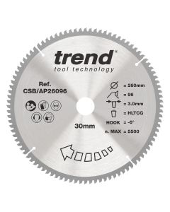 CSB/AP26096 - Trend Aluminium/Plastic Circular Saw Blade 260mm x 30mm x 96T