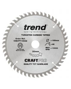 CSB/PT16548 - Trend CraftPro 165mm diameter 20mm bore 48 tooth fine finish cut saw blade for plunge saws