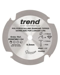 PCD/FSB/1154 - Trend PCD Fibre Cement Circular Saw Blade 115mm x 9.5mm x 4T