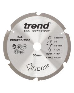 PCD/FSB/2506 - Trend PCD Fibre Cement Circular Saw Blade 250mm x 30mm x 6T