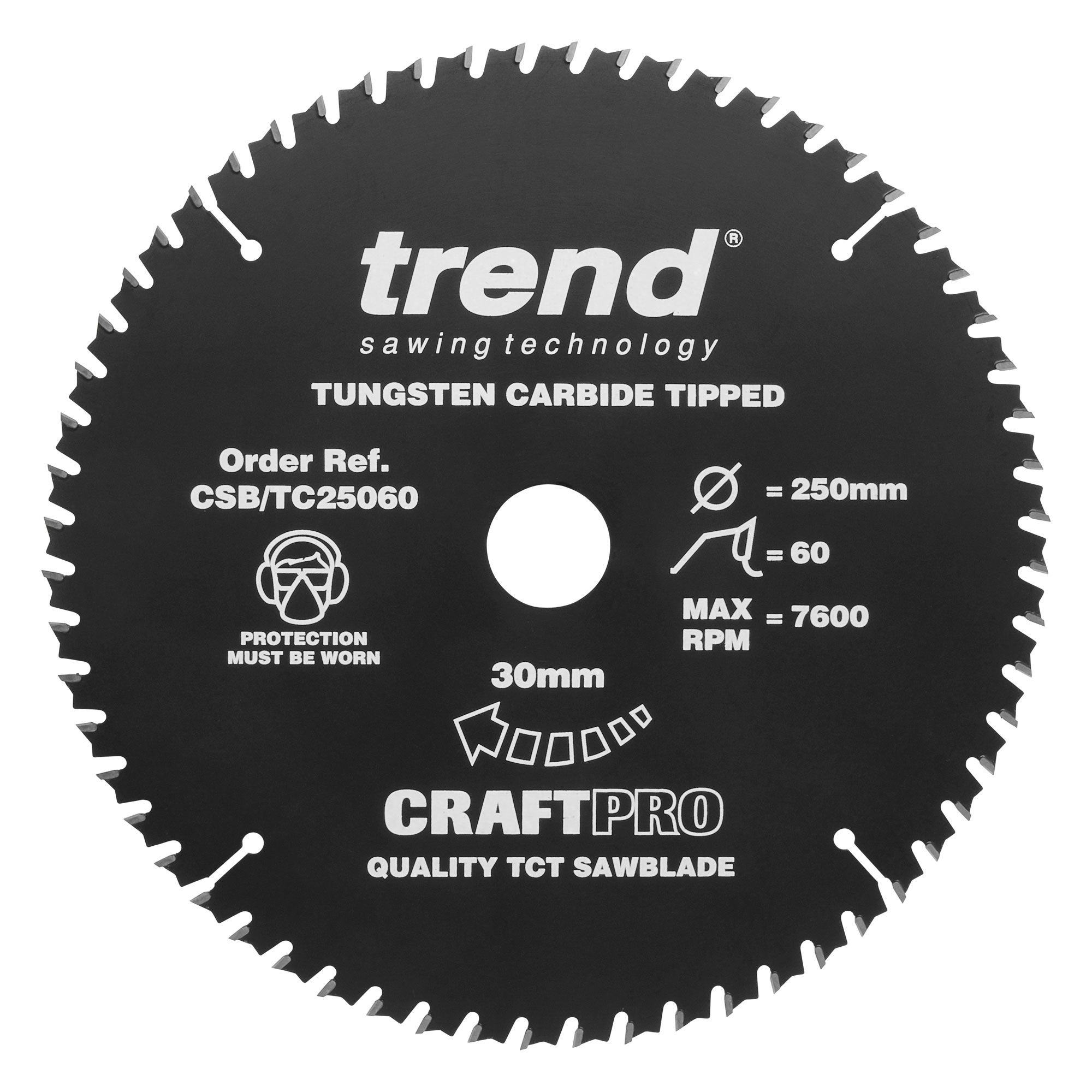 CSB TC25060 Trend Wood Circular Saw Blade 250mm x 30mm x 60T Trend Tool Technology