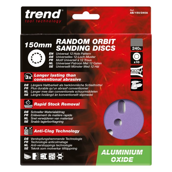 AB 150 240A Aluminium Oxide Random Orbital Sanding Disc 240 Grit 150mm 10pc Trend Tool Technology