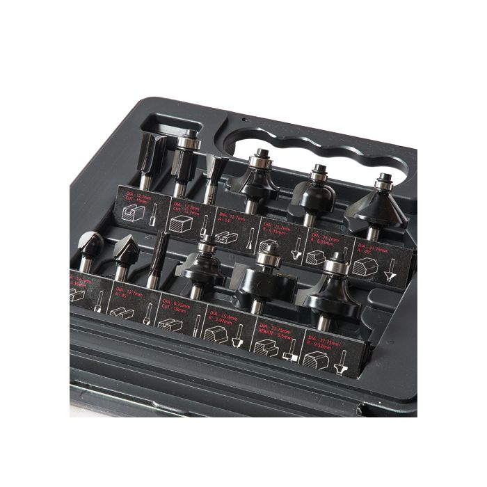 SET SS8X1 4TC Trend 12 piece 1 4in shank TCT Router Cutter Set ideal starter entry level set for smaller 1 4in collet routers. Trend Tool Technology