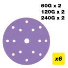 AB/150/M6 - 150mm 60G/120G/240G Random Orbital Sanding Disc, 6 Pack