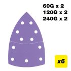 AB/DET/M6 - 100 x 150mm 11-Hole 60G/120G/240G Detail Sanding Pad, 6 Pack